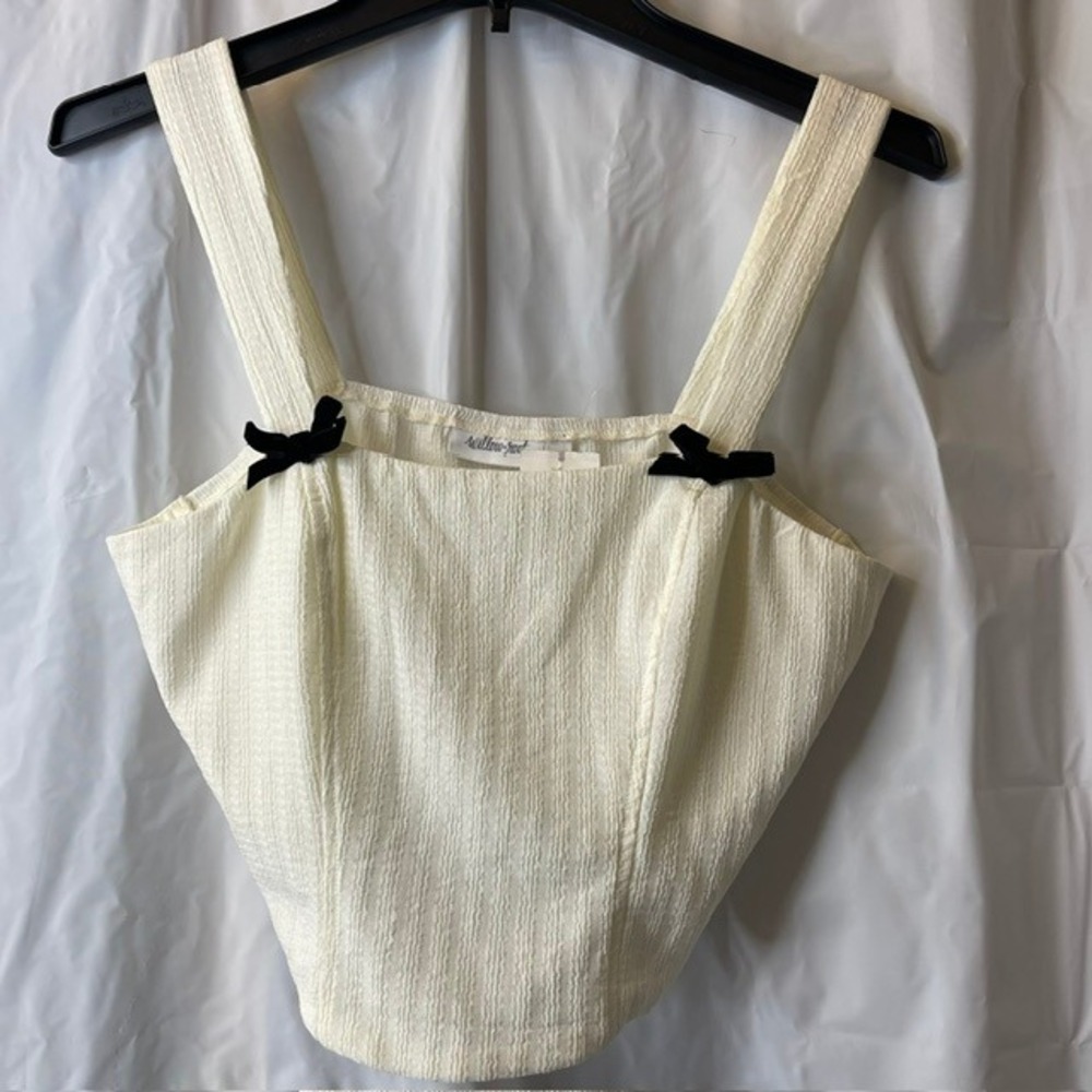 Willow + Root Cream Textured Crop Tank Top with Black Velvet Bows Sz M NWT